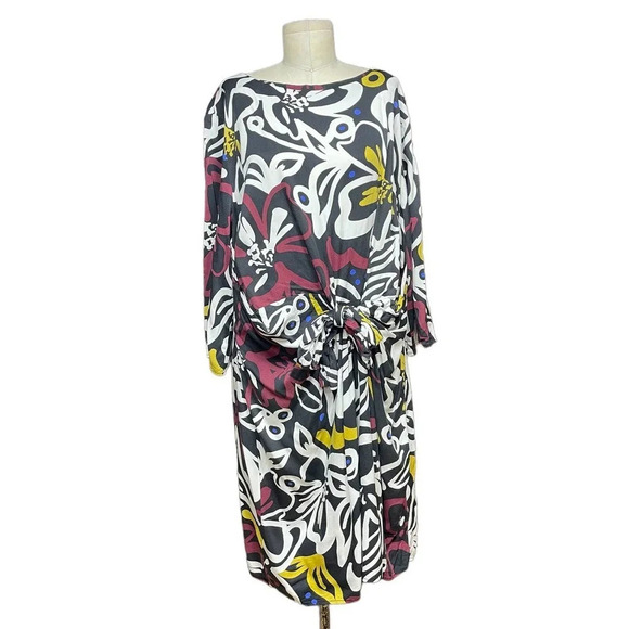 Eloquii Tie Front Kimono Sleeve Dress Black‎ Burgundy Floral Plus Size 16 - Picture 2 of 12